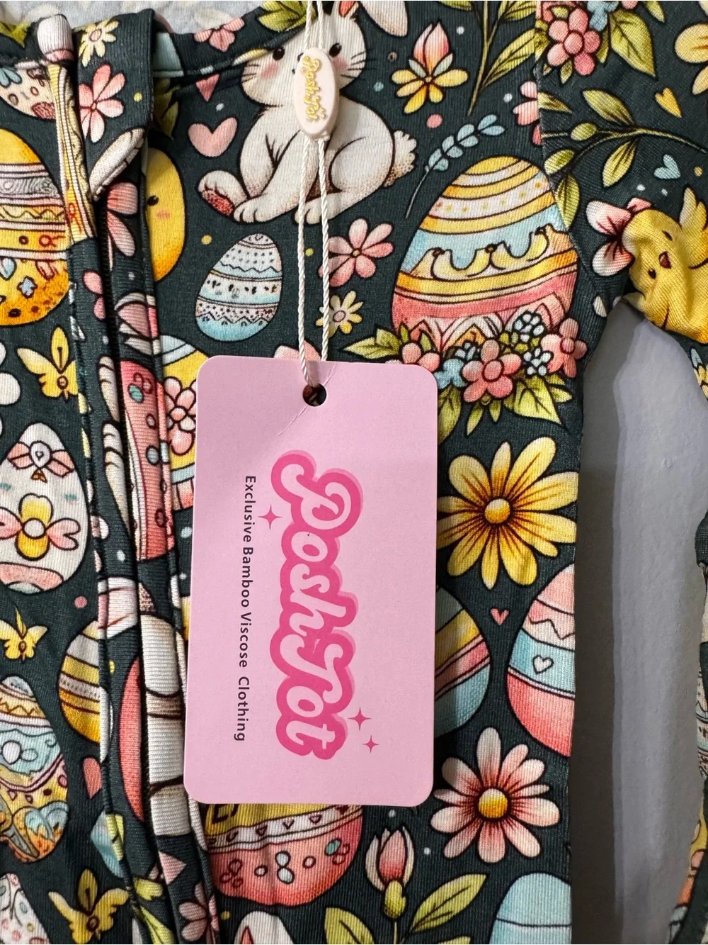 Baby One-Piece Bamboo Zipper Romper - Easter Egg & Floral Print (Black)